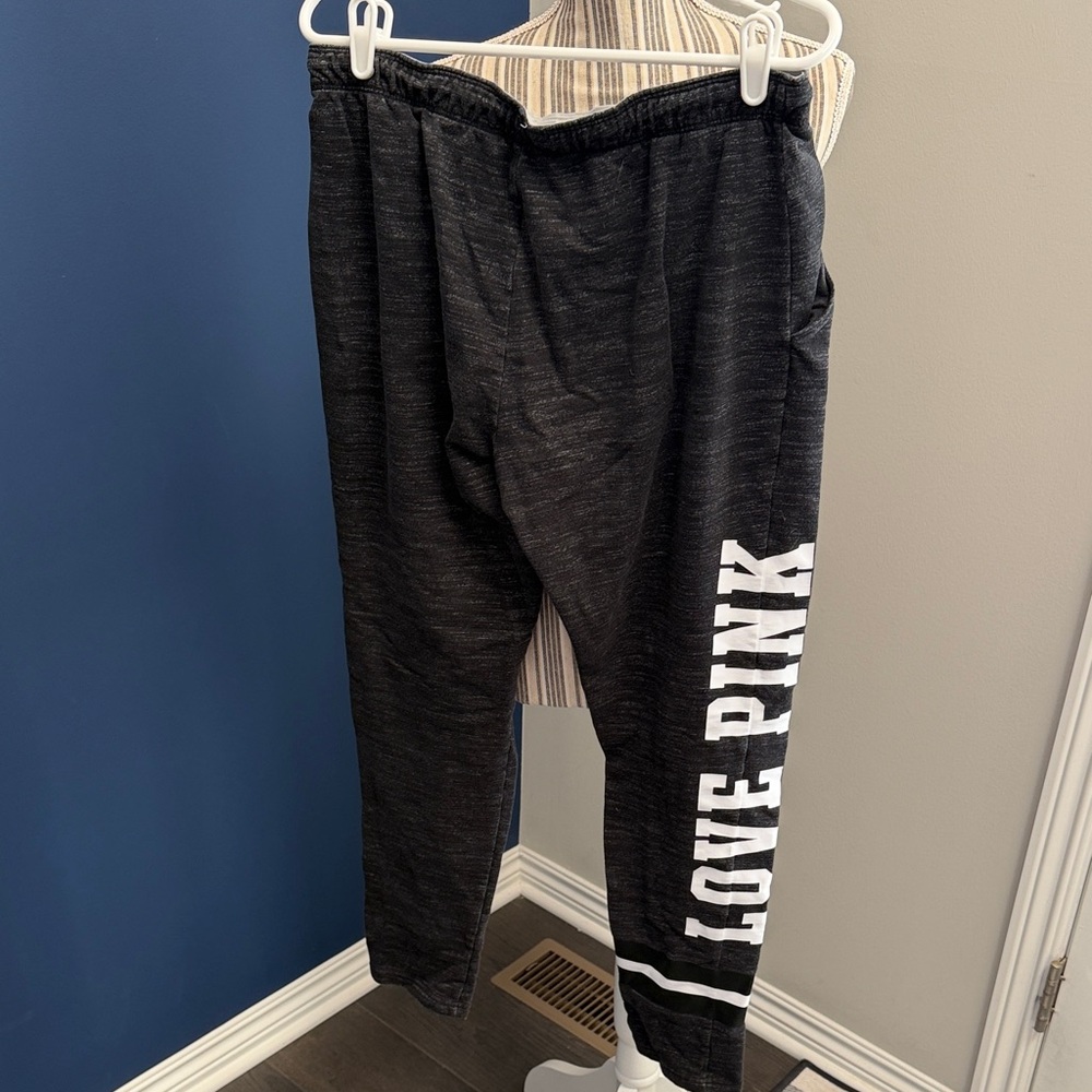 PINK Victoria's Secret Dark Gray Joggers with White Logo - Picture 4 of 6